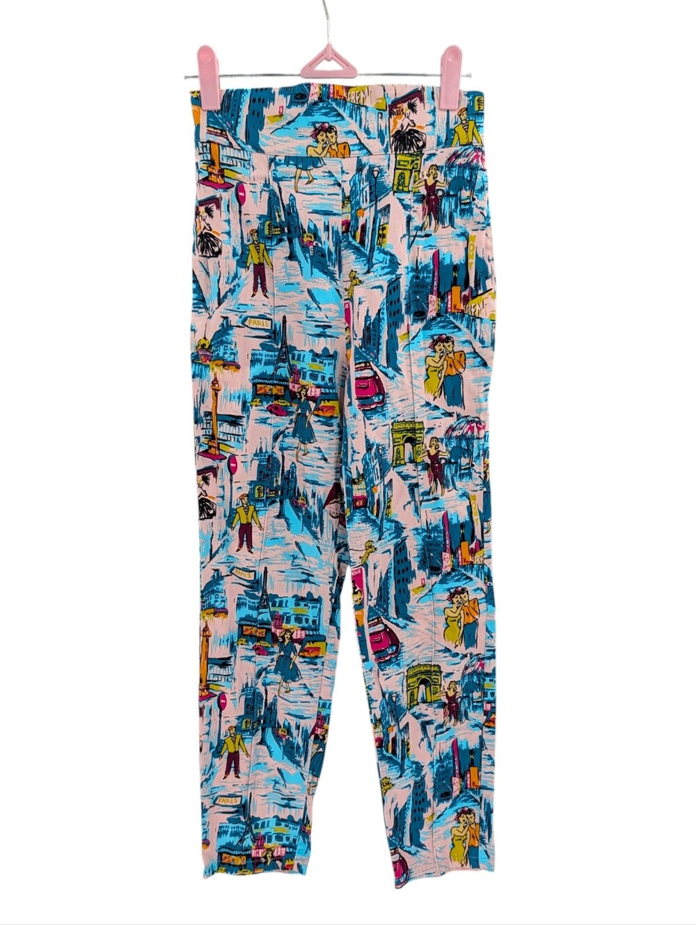 Laura Byrnes Pinup Girl Clothing cigarette pants in Paris novelty print XS